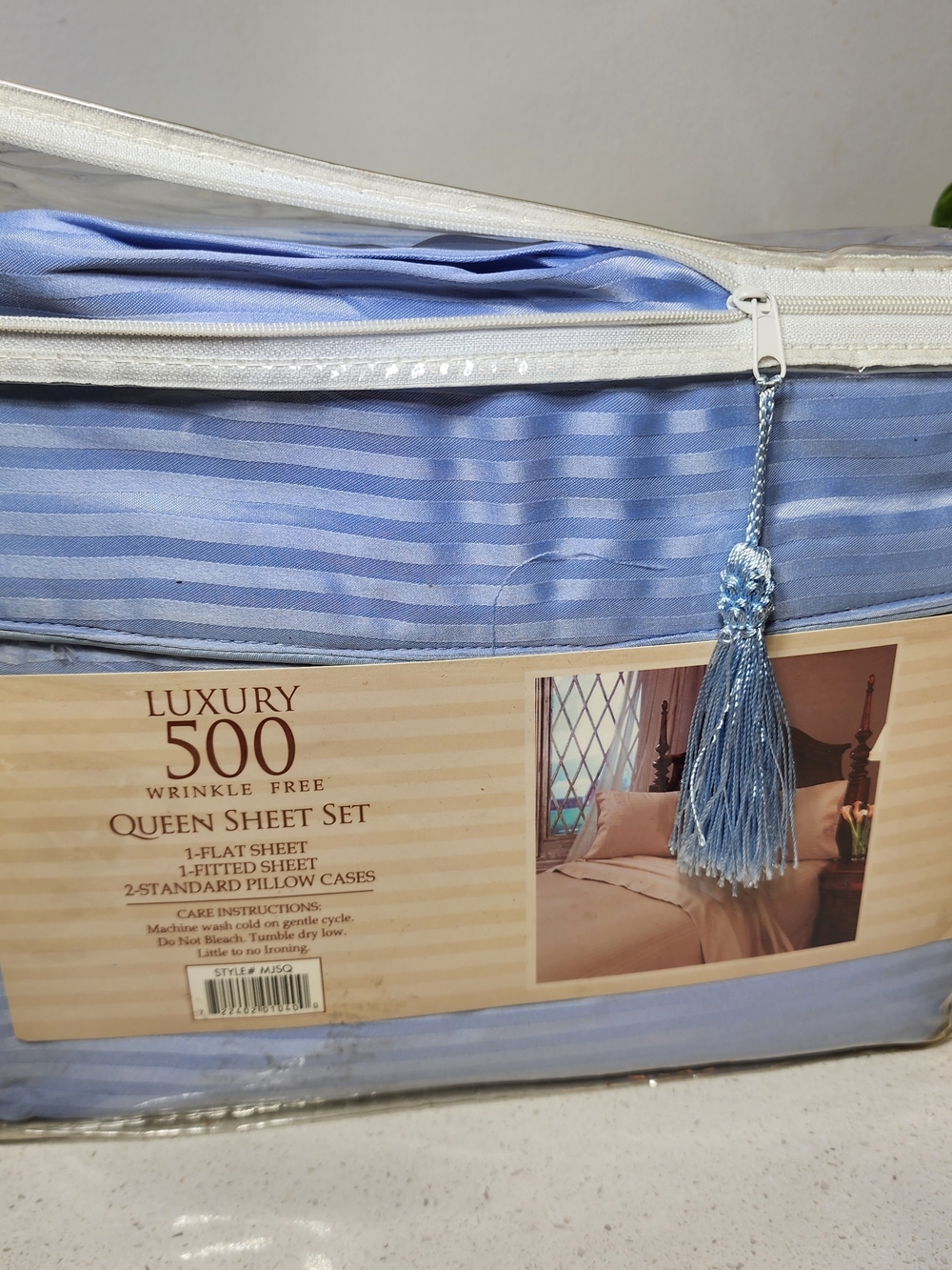 Queen Sheet Set - Luxury500 Light Blue Striped New